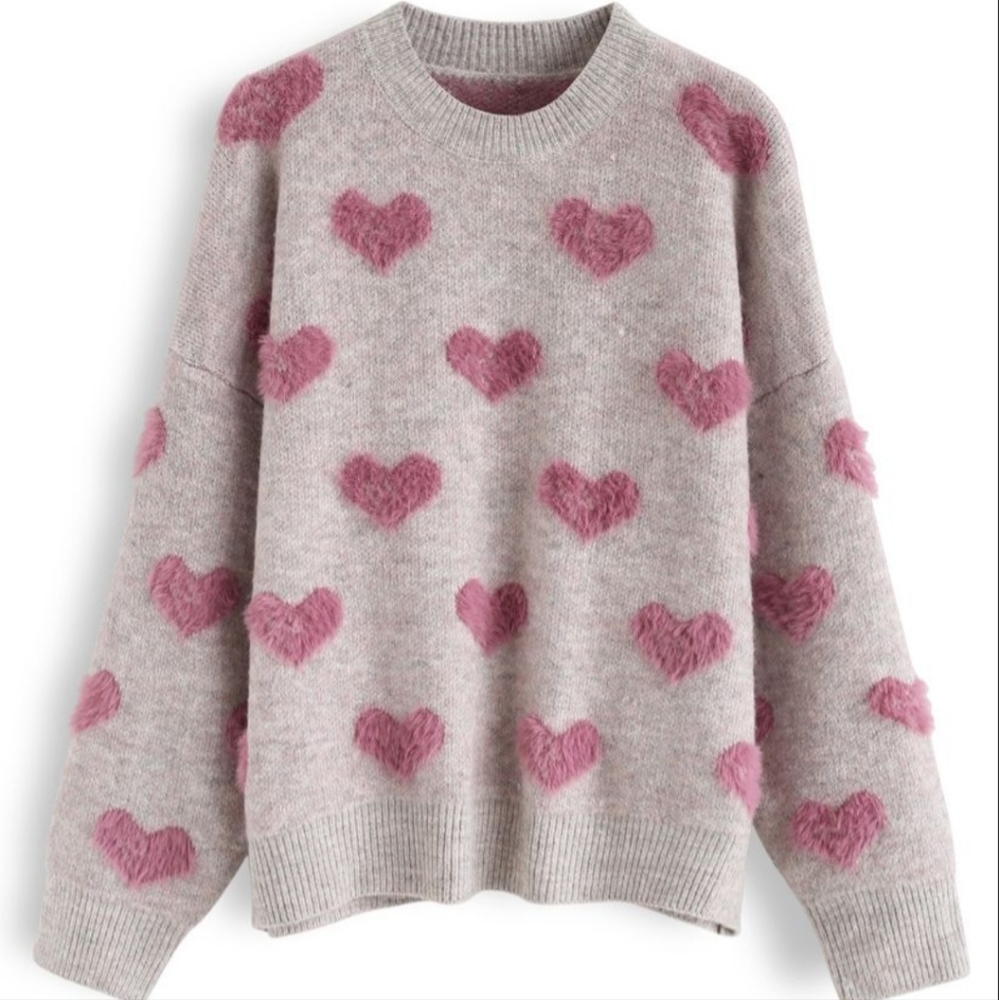 Nwt Grey and pink hearts sweater Med